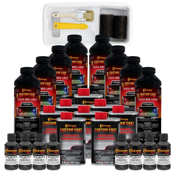 Charcoal Metallic 2 Gallon Urethane Roll-On, Brush-On or Spray-On Truck Bed Liner Kit with Roller & Brush Applicator Kit - Textured Protective Coating Cheap