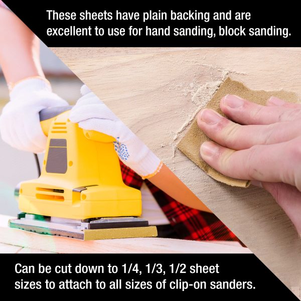 180 Grit, Full Size 9  x 11  Sheets, Wood Workers Gold - Box of 10 Sheets - Hand Sand Block Sanding, Cut to Use On Sanders on Sale - Image 5