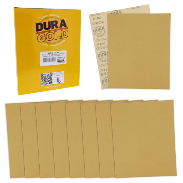 180 Grit, Full Size 9  x 11  Sheets, Wood Workers Gold - Box of 10 Sheets - Hand Sand Block Sanding, Cut to Use On Sanders on Sale