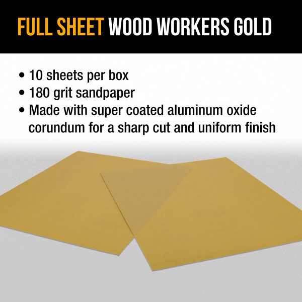180 Grit, Full Size 9  x 11  Sheets, Wood Workers Gold - Box of 10 Sheets - Hand Sand Block Sanding, Cut to Use On Sanders on Sale - Image 4