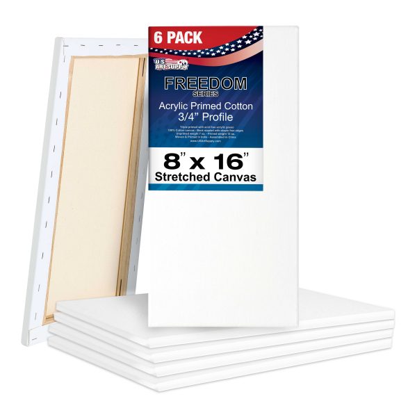 8 x 16 inch Stretched Canvas 12-Ounce Triple Primed, 6-Pack - Professional Artist Quality White Blank 3 4  Profile, 100% Cotton, Heavy-Weight Gesso Sale