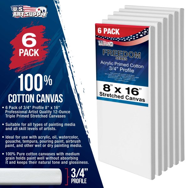 8 x 16 inch Stretched Canvas 12-Ounce Triple Primed, 6-Pack - Professional Artist Quality White Blank 3 4  Profile, 100% Cotton, Heavy-Weight Gesso Sale - Image 2